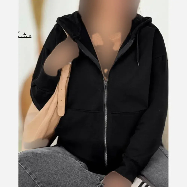 سویشرت جلوزیپ ساده دورس توکرکی رنگ مشکی فری سایز