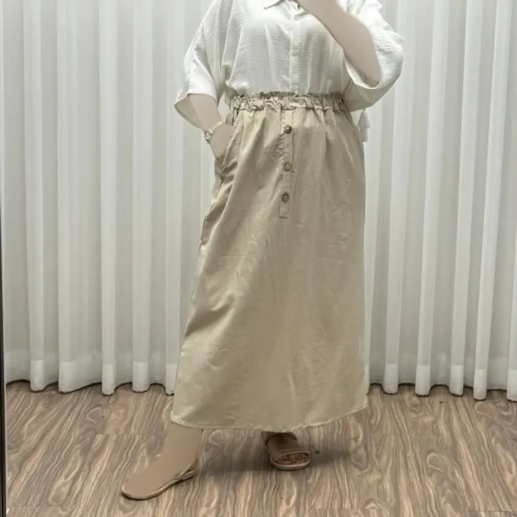 دامن لینن شمسی کد 1371 فری سایز تا 48 قد 95 سانتیمتر چهارفصل زنانه روزمره