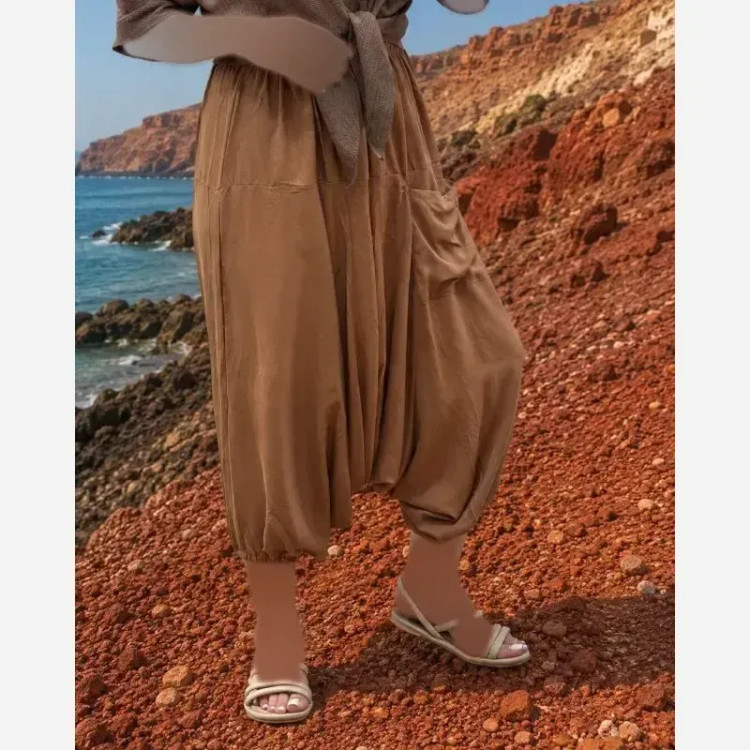 شلوار تبتی نخی قواره آزاد فری سایز زنانه