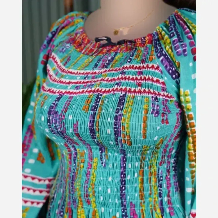 پیراهن بلند زنانه قواره بزرگ کریشه نخی هندی خنک و راحت تابستانی