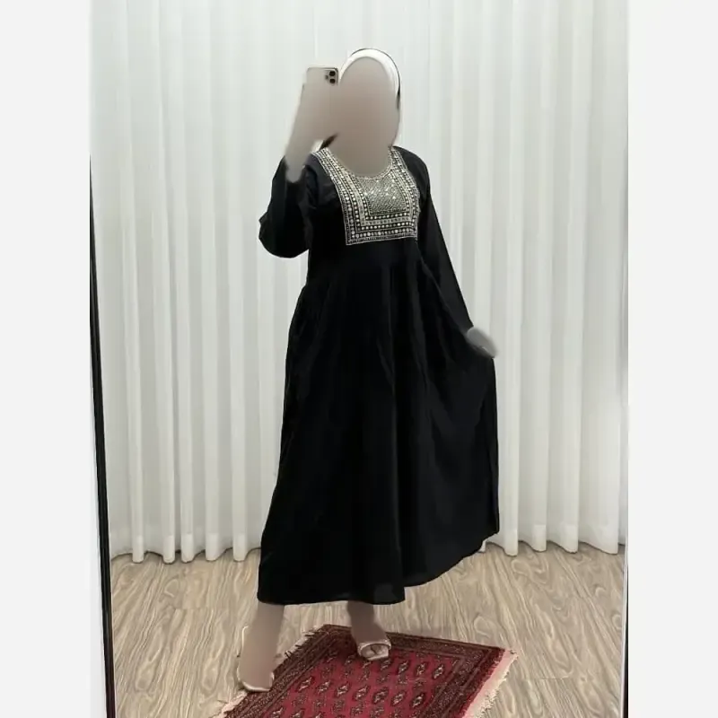 پیراهن ساحلی زنانه یقه گلدوزی هندی فری سایز رنگی قد 135